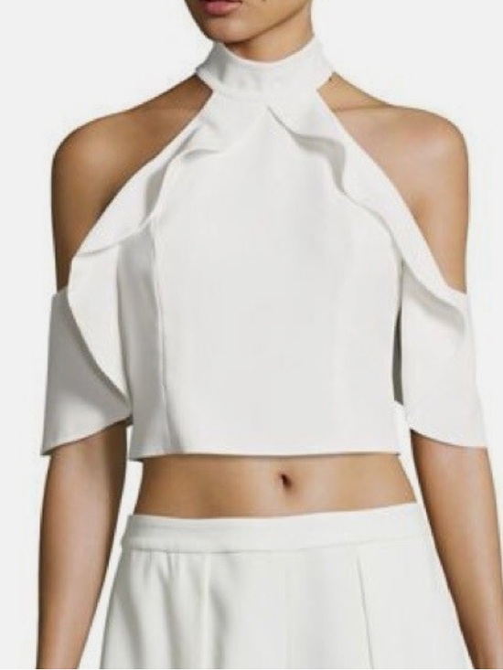 Alice + Olivia Tops - Alice + Olivia White Cold-Shoulder High-Neck Crop Top size 4